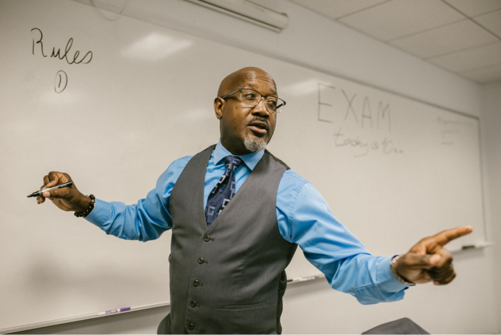 Professor teaching a class why SunRize Solar is the best option for home solar